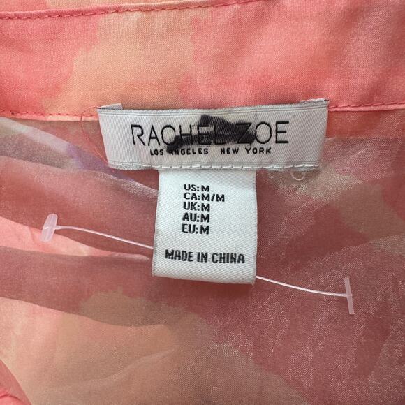 Rachel Zoe Semi-Sheer Button Up Shirt Sz M Pink Orange Animal Print Long Sleeves - Picture 6 of 9